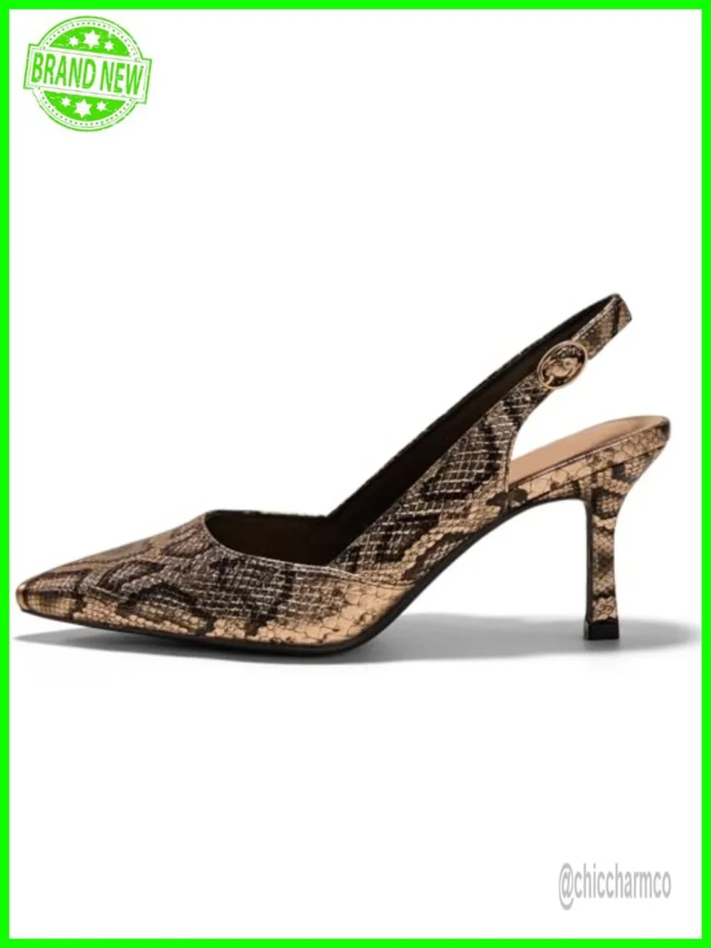 Women's Slingback Kitten Heels Closed Pointed Toe Pumps Dress Shoes Faux Leather